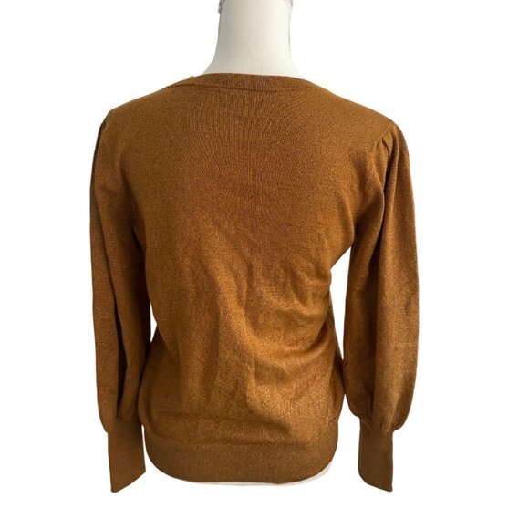 ANN TAYLOR Dark Gold Metallic Crewneck Sweater Size Medium Petite - Picture 5 of 10